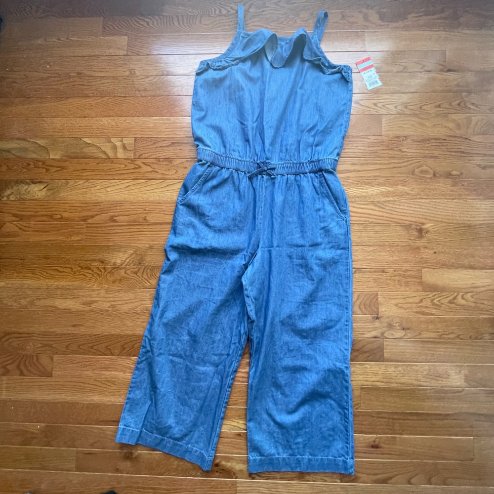 NEW Girls Cat & Jack Denim Ruffle Pantsuit Size XL/14-16 Sleeveless